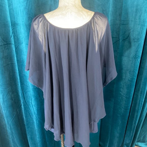 Cato Solid Chiffon Capelet Blouse Tops Navy Blue - Picture 6 of 8